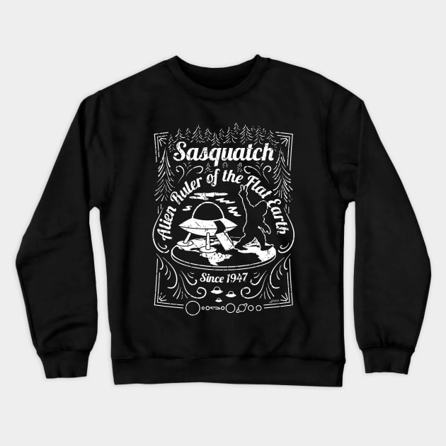 Sasquatch Alien Ruler of the Flat Earth Since 1947 Conspiracy Theory Mashup Crewneck Sweatshirt by hobrath